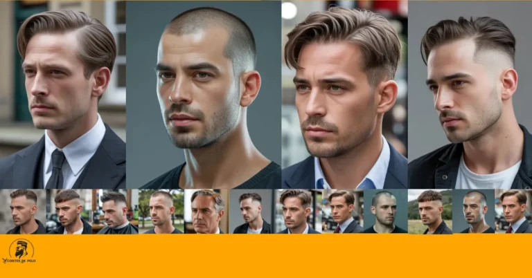 Cortes de cabello para hombres con entradas con corte clásico y raya suave, estilo elegante y atemporal para hombres, Cortes de cabello para hombres con entradas