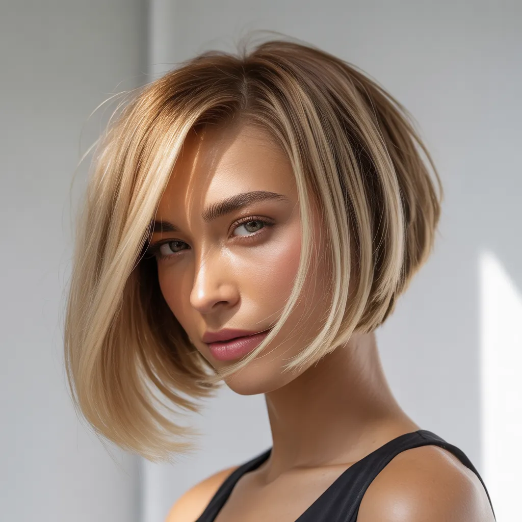 Mujer con bob asimétrico 2026, elegante y moderno, tendencia Pinterest España