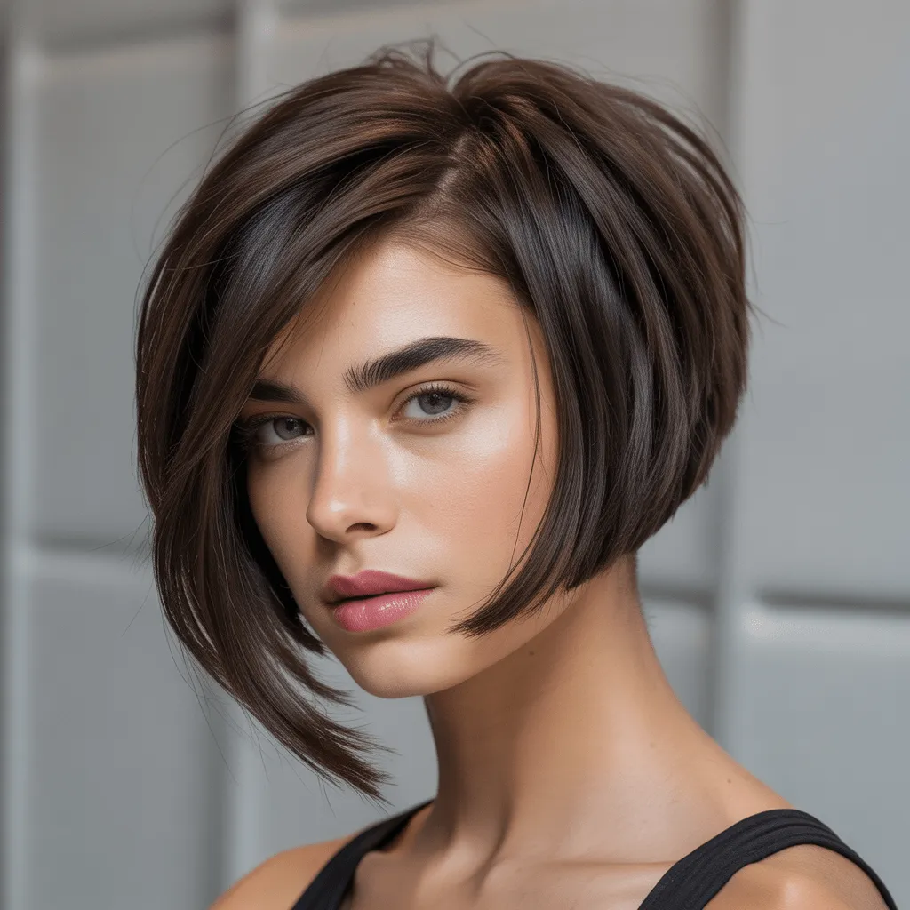 Corte bob asimétrico con lado más largo, textura perfecta y ángulos afilados para look moderno.