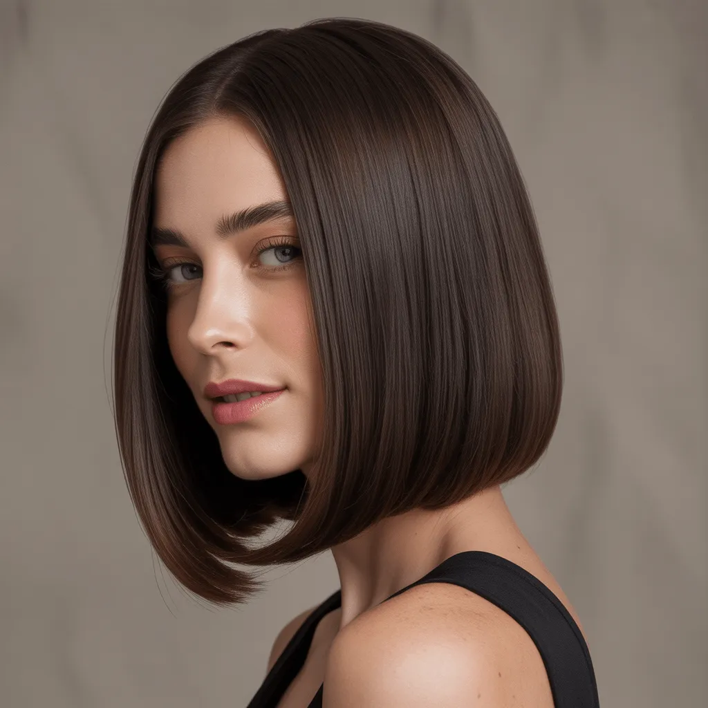 Bob recto con flequillo suave, aportando un estilo juvenil y moderno, con un acabado limpio y sofisticado.