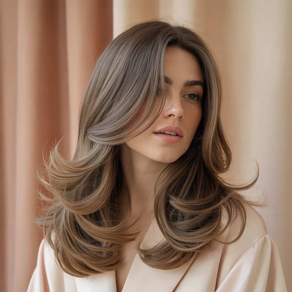 Mujer con corte en capas largas 2026, ondas suaves y movimiento natural Pinterest España 2