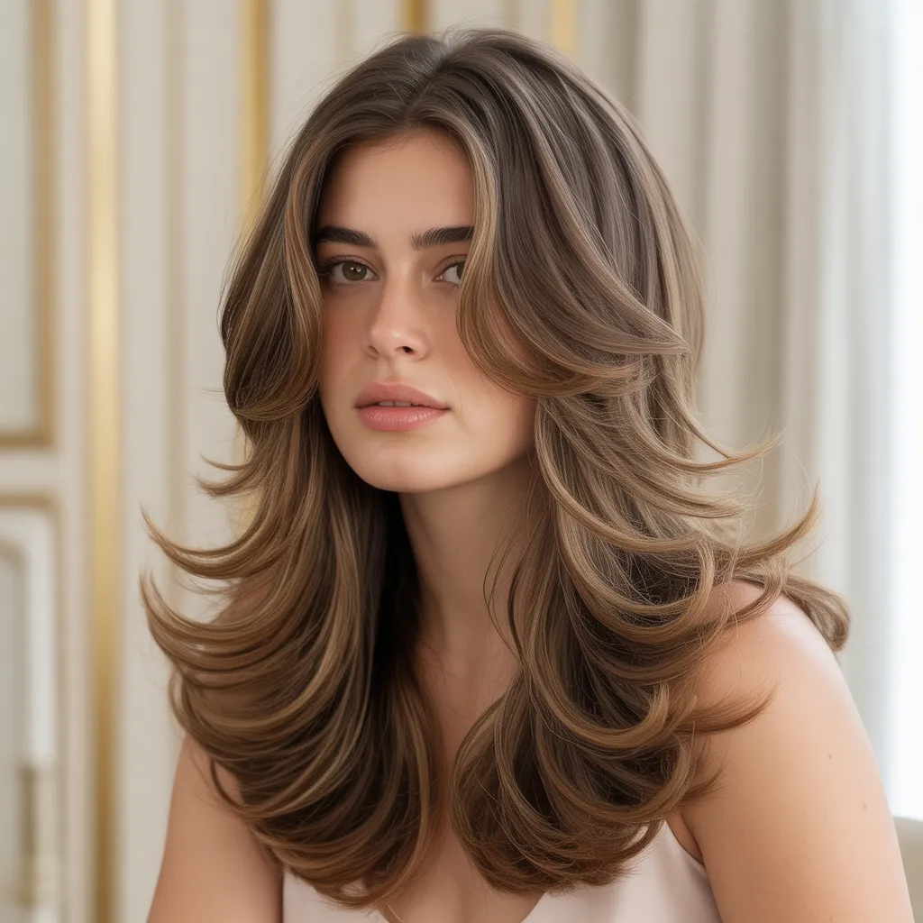 Mujer con corte en capas largas 2026, ondas suaves y movimiento natural Pinterest España 3