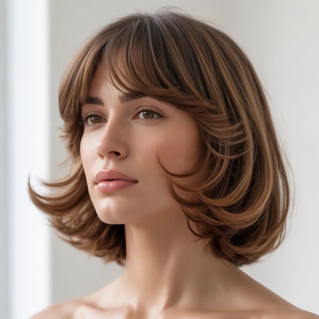 Mujer con corte para cara alargada 2026, flequillos y volumen Pinterest España 2