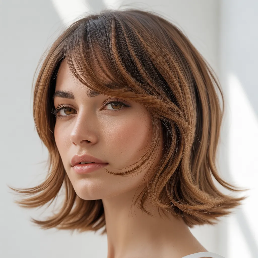 Mujer con corte para cara alargada 2026, flequillos y volumen Pinterest España 3