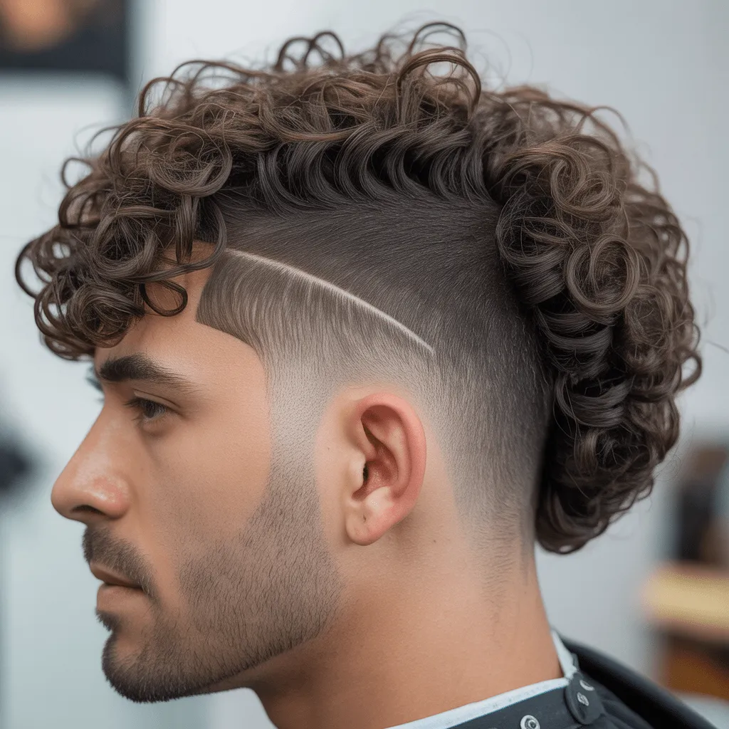 Corte de cabello curly low fade, resaltando los rizos definidos y el desvanecimiento suave en los lados.