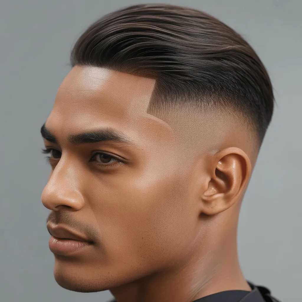 Corte de cabello low fade en hombre con cabello lacio, resaltando la suavidad de la parte superior y el contraste en los lados.