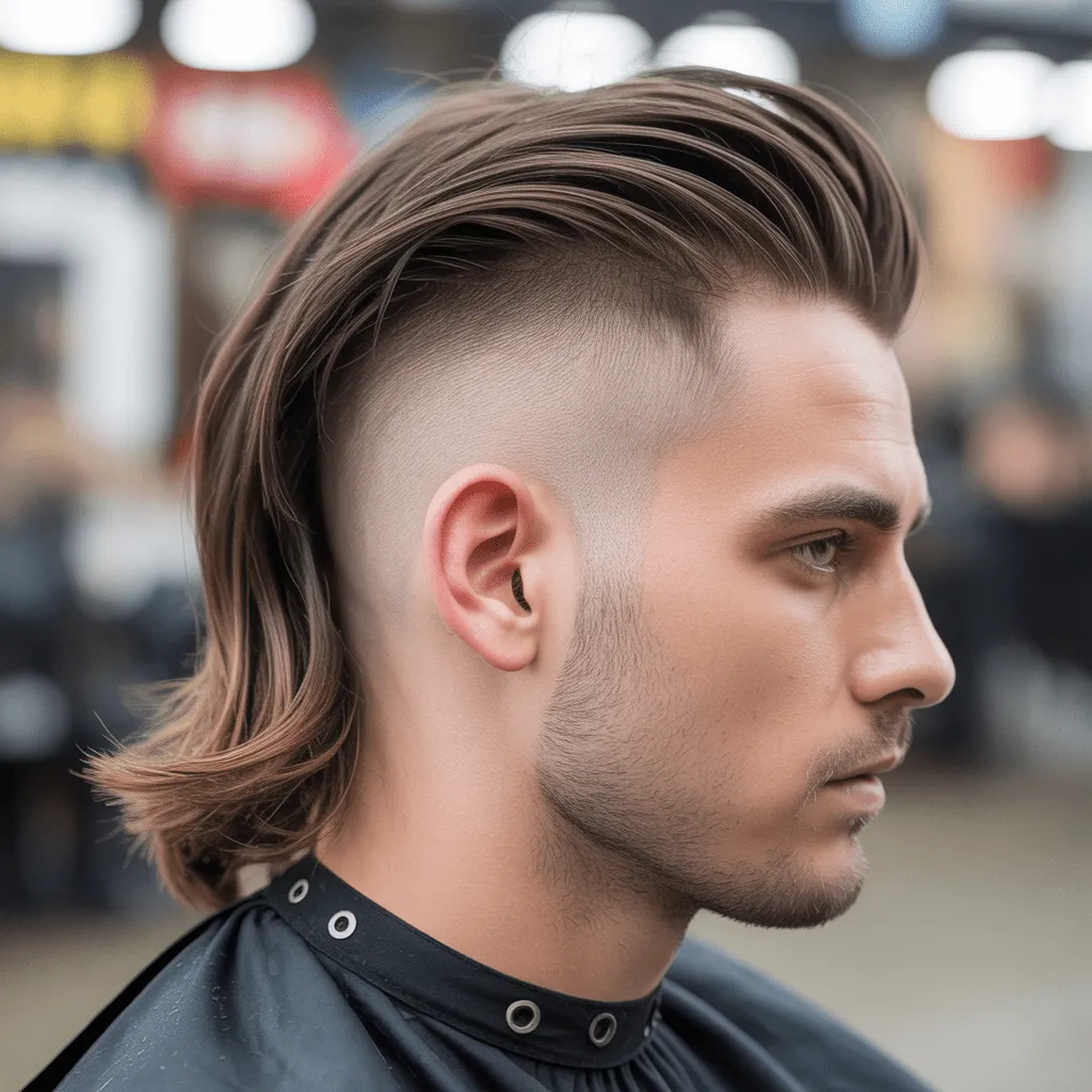 Corte de cabello low fade mullet, mostrando la transición entre el mullet tradicional y un fade moderno.