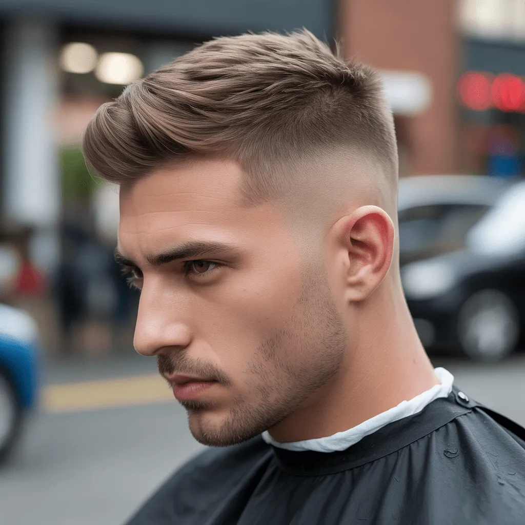 Corte undercut low fade, con el cabello desvanecido a los lados y una parte superior más larga.
