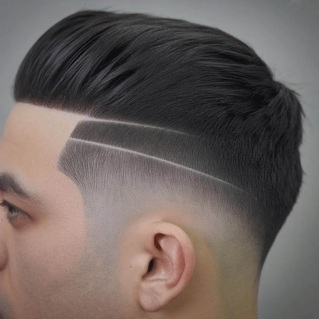 Hombre con corte de cabello low skin fade, donde los lados son afeitados a la piel y el cabello superior queda más largo.