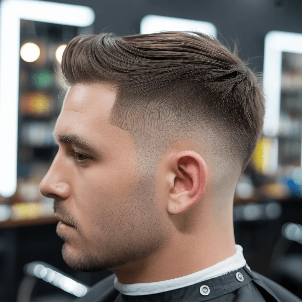 Corte de cabello low skin fade, mostrando los lados afeitados y la parte superior con un acabado suave y moderno.