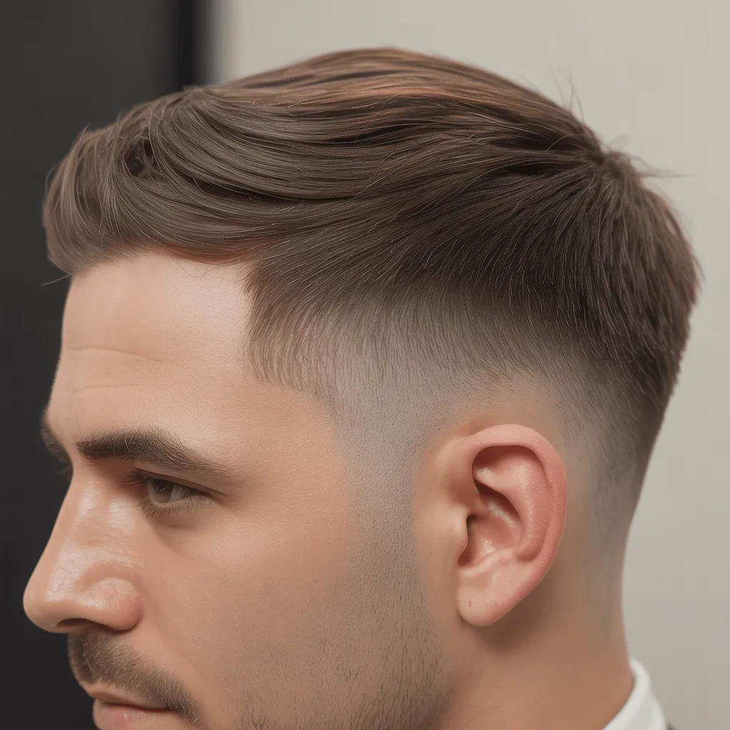 Corte de cabello low taper fade en hombre con una transición suave en los lados y parte superior más larga.