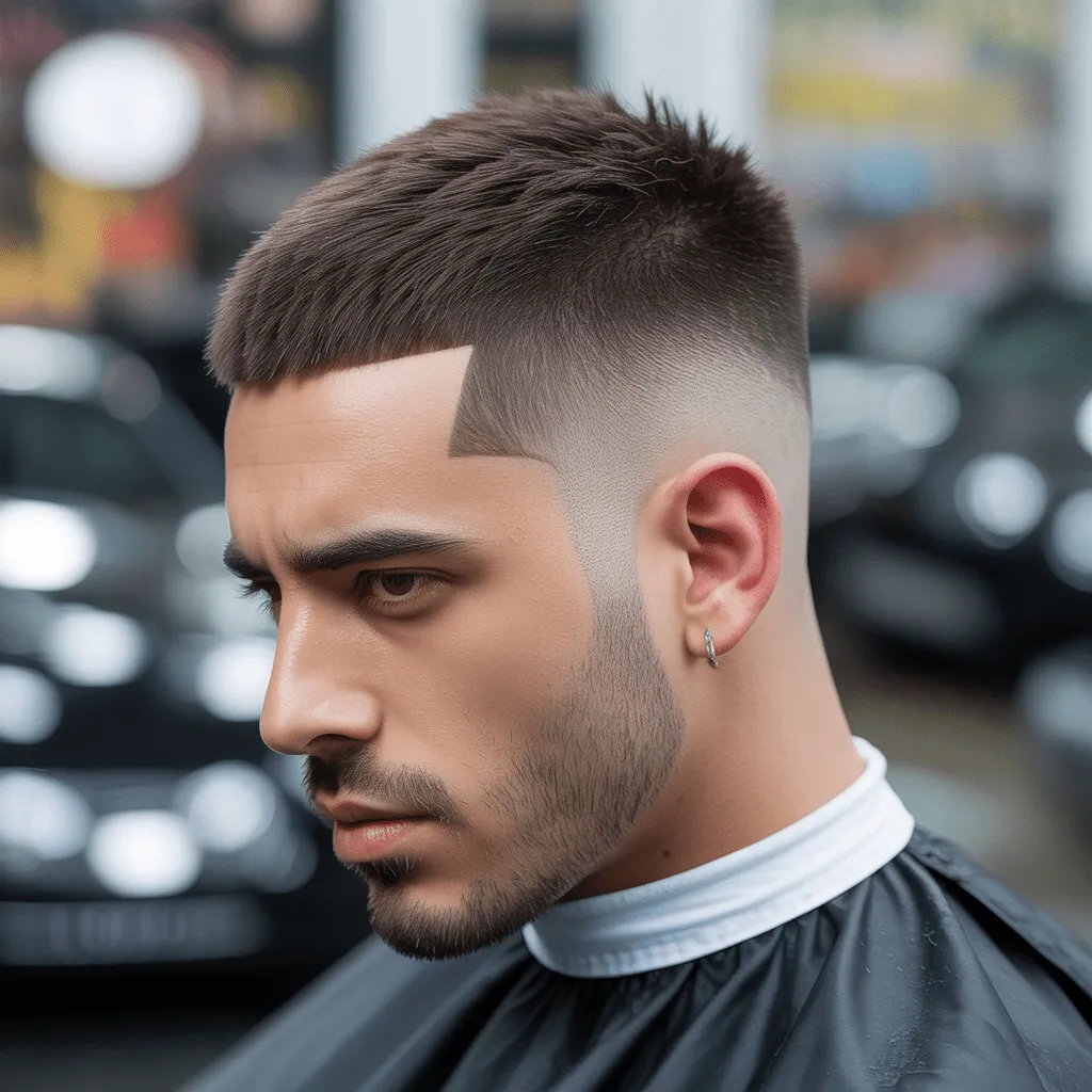 Corte de cabello low taper fade Edgar, destacando la transición limpia del fade con el estilo audaz en la parte superior.