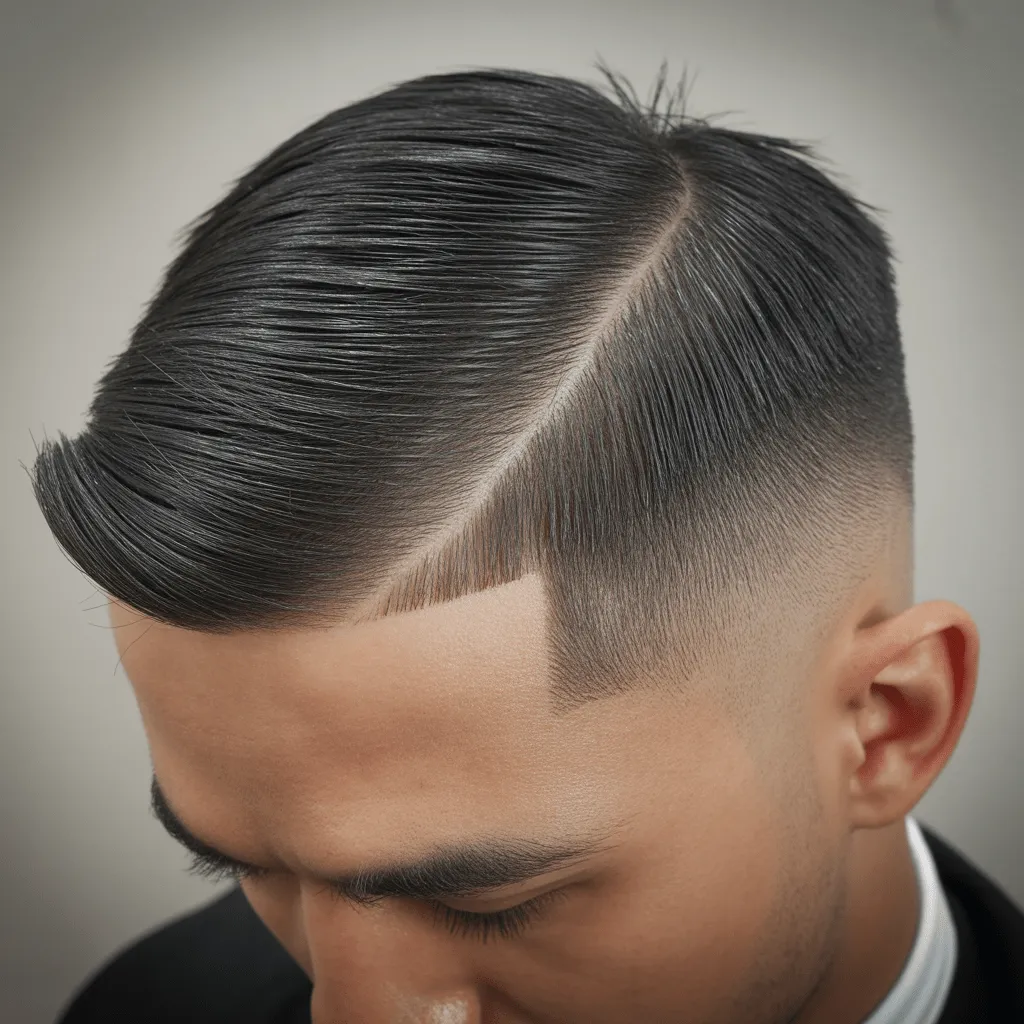 Corte de cabello low fade para hombre con cabello lacio, con un fade limpio en los lados y una parte superior suave.