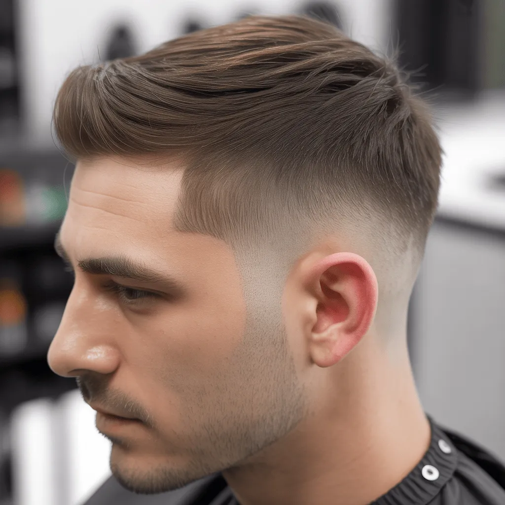 Hombre con corte de cabello undercut low fade, destacando la transición gradual y el contraste en los lados.