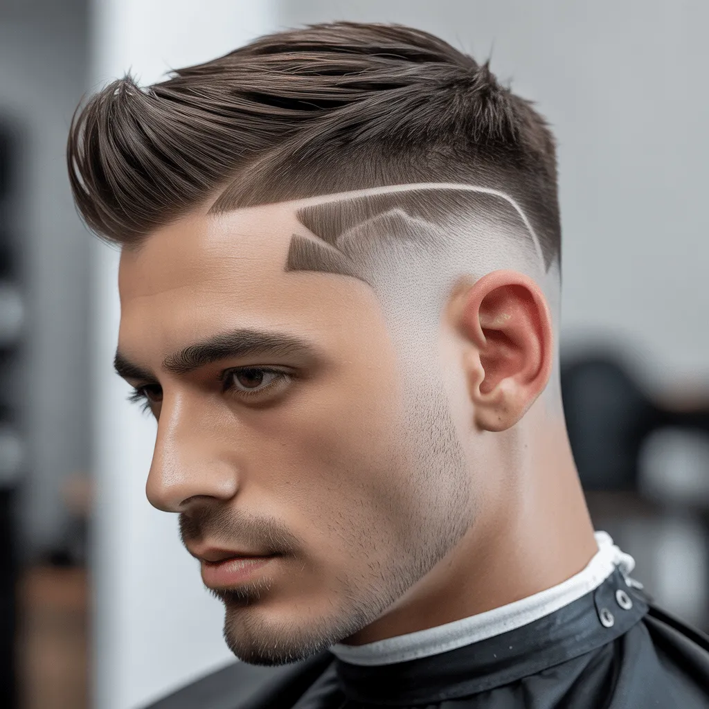 Corte de cabello undercut low fade, mostrando un fuerte contraste entre los lados afeitados y la parte superior más larga. Cortes de cabello low fade