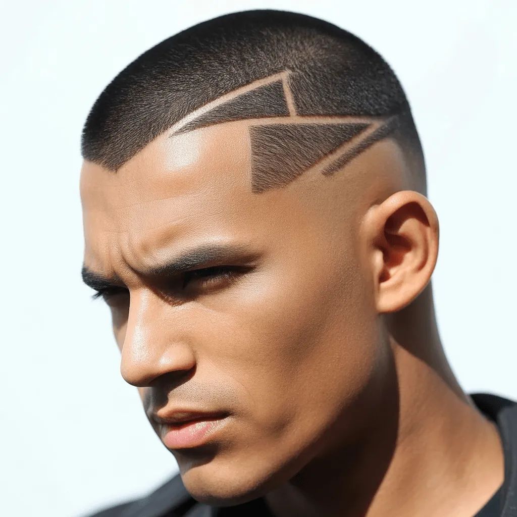 Corte de cabello Flat Top con la parte superior recta y plana, y lados rapados, en un oficial de policía militar, resalta una mandíbula prominente y transmite autoridad.