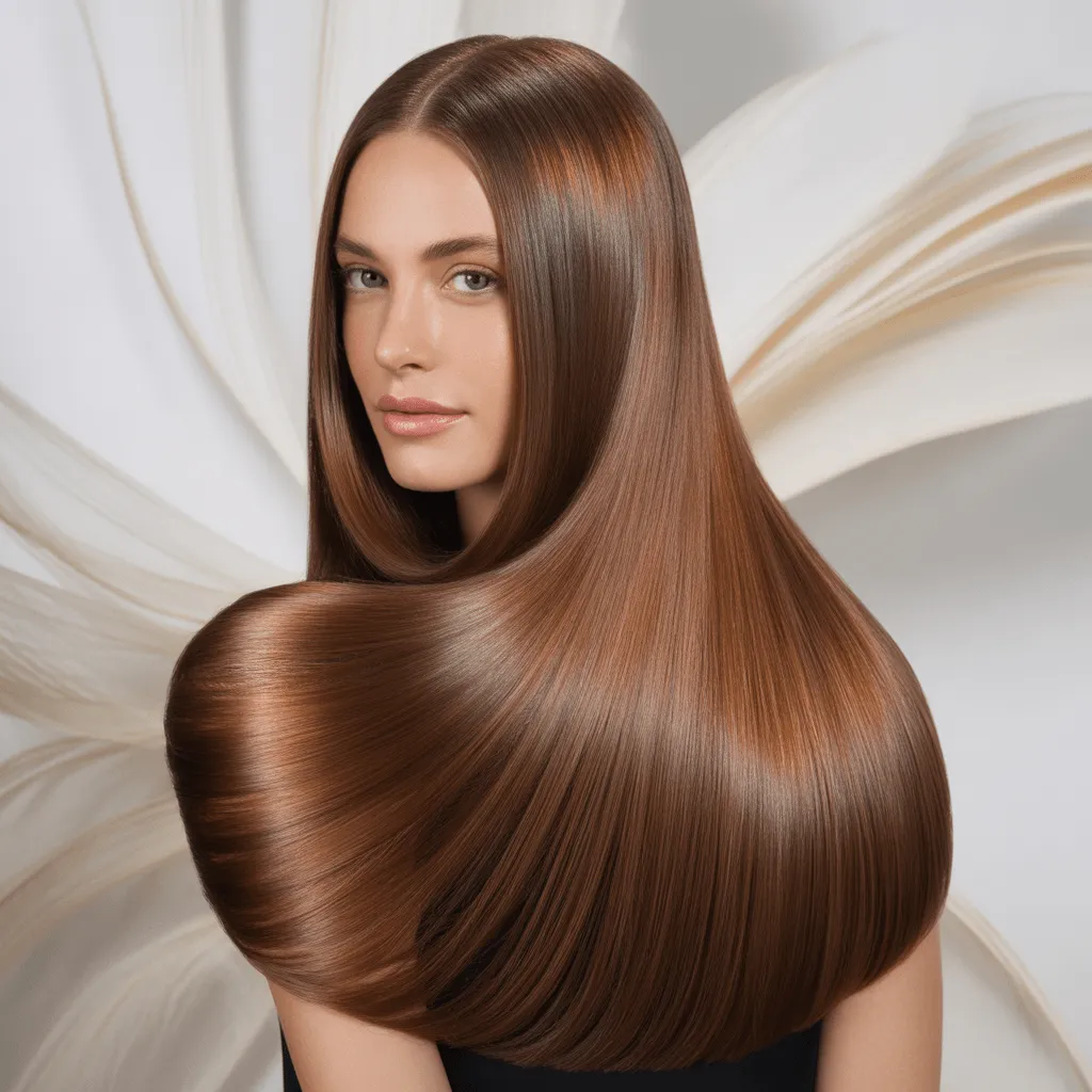 Cabello largo recto con ondas suaves y naturales, manteniendo la elegancia del corte recto con un toque de movimiento.