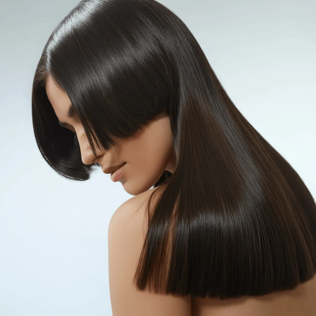 Estilo despeinado con corte largo recto, voluminizado con productos texturizantes para un look juvenil y relajado.