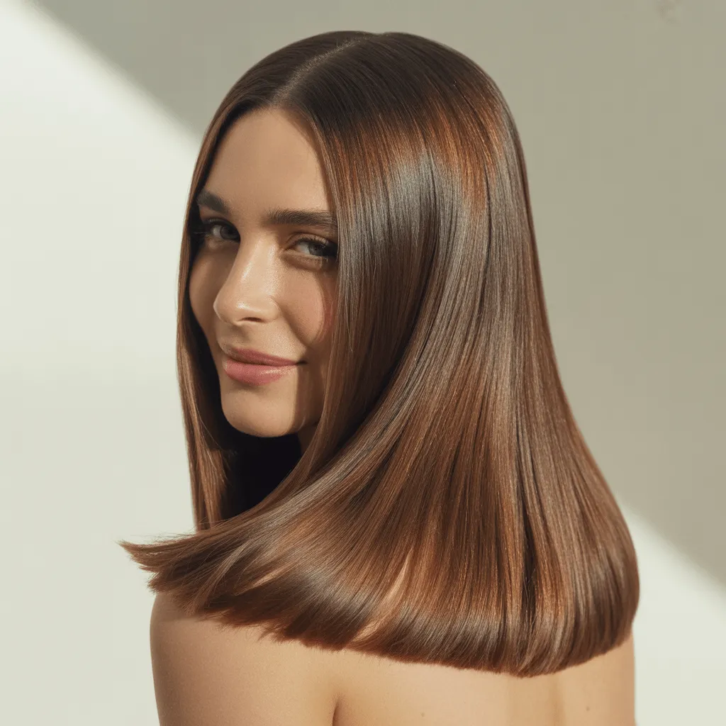 Recogido elegante con corte largo recto, ideal para ocasiones formales o eventos especiales.