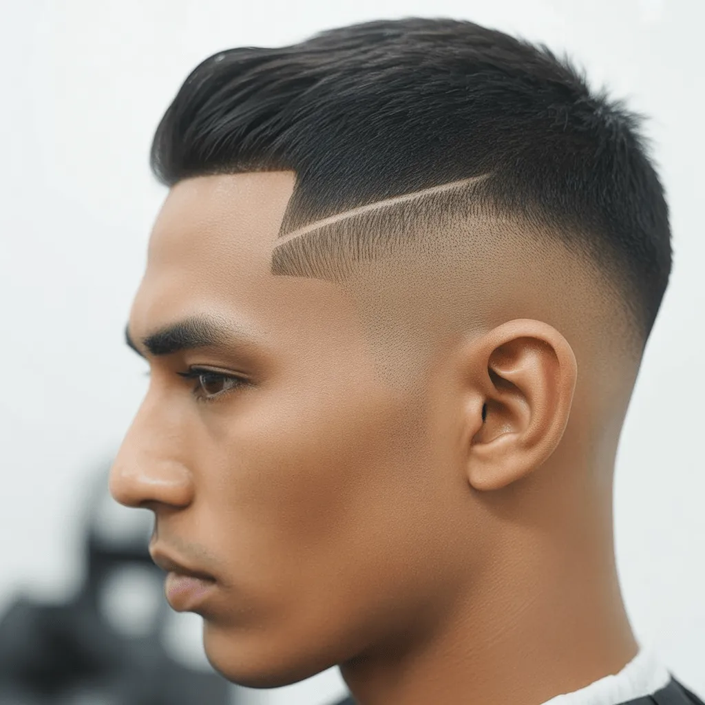 Corte de cabello low skin fade con el contraste de los lados afeitados y la parte superior más larga, ideal para un look audaz.
