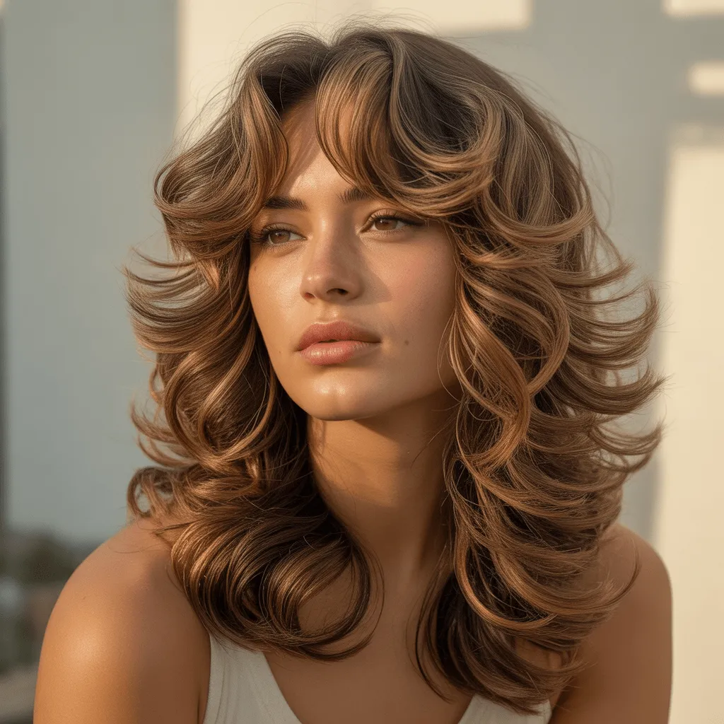 Corte de cabello mariposa para cabello ondulado, con capas que mejoran la textura de las ondas y dan volumen adicional al peinado.