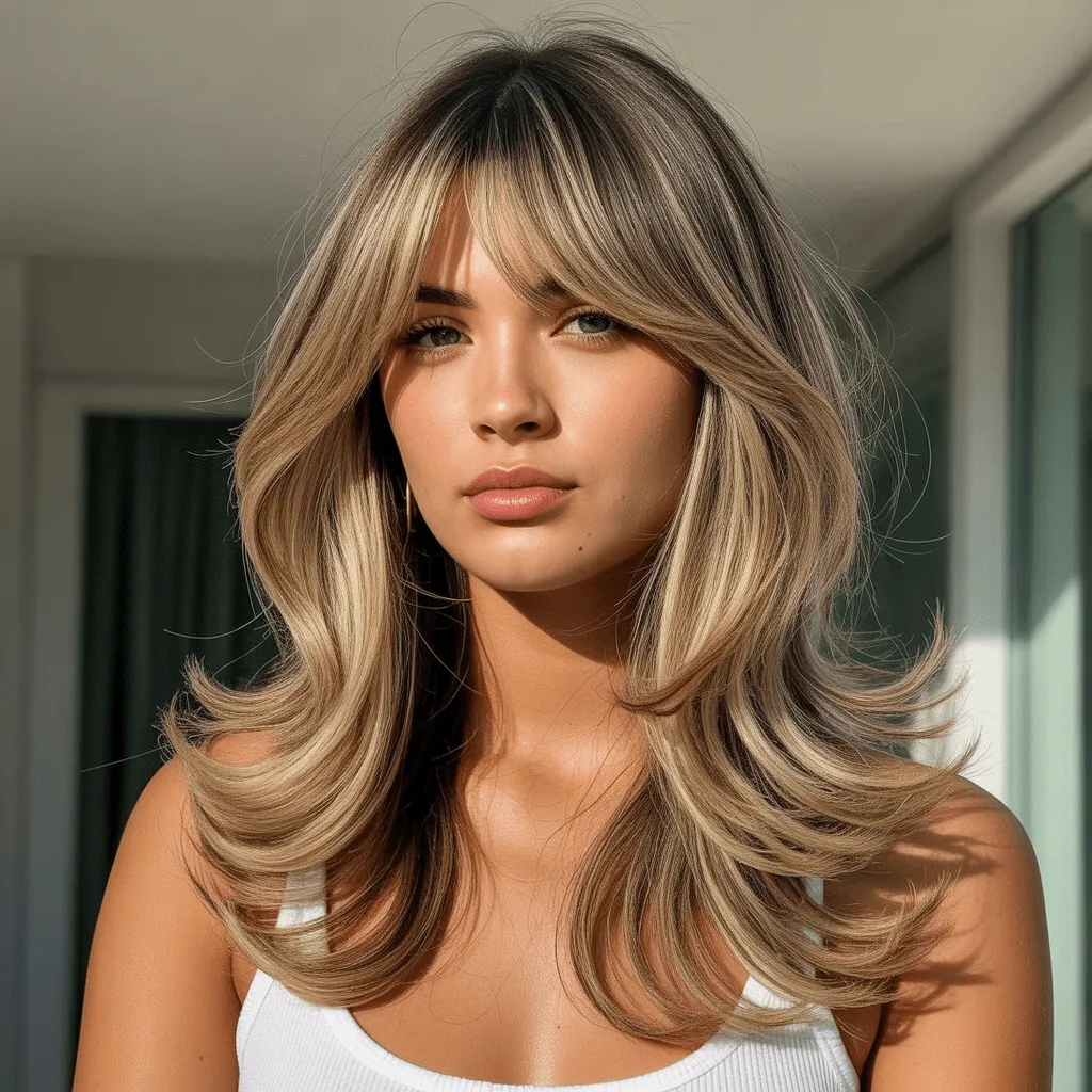 Corte de cabello mariposa con flequillo suave tipo cortina, ideal para un look juvenil y lleno de volumen. Corte de cabello mariposa para cabello largo
