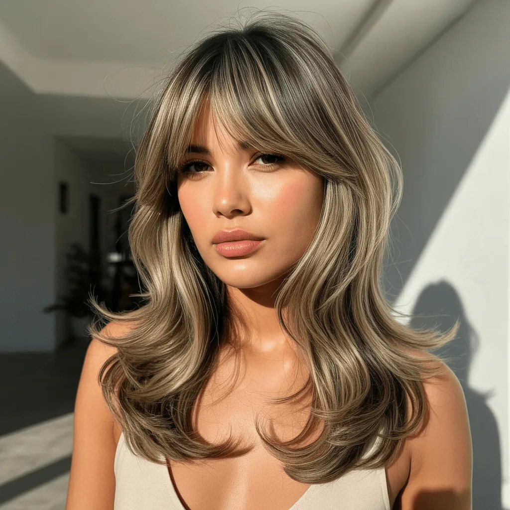 Corte de cabello mariposa con flequillo natural y suavemente integrado, dando un look fresco y juvenil.