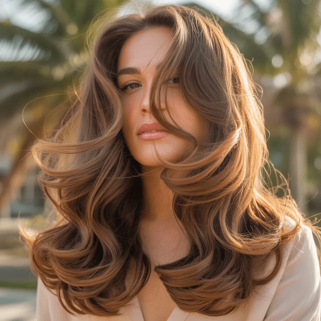 Corte de cabello mariposa para cabello largo y ondulado, con capas que realzan las ondas y aportan textura y volumen natural.