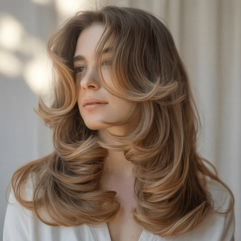 Corte de cabello mariposa largo con puntas texturizadas, creando un estilo natural y lleno de cuerpo. Corte de cabello mariposa para cabello largo