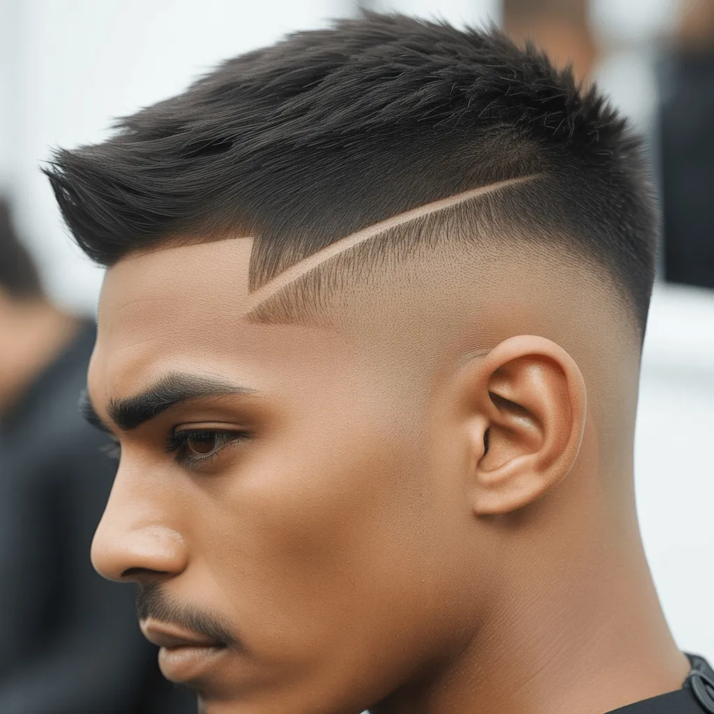 Corte de cabello ninja low taper fade con líneas definidas y un estilo estructurado.