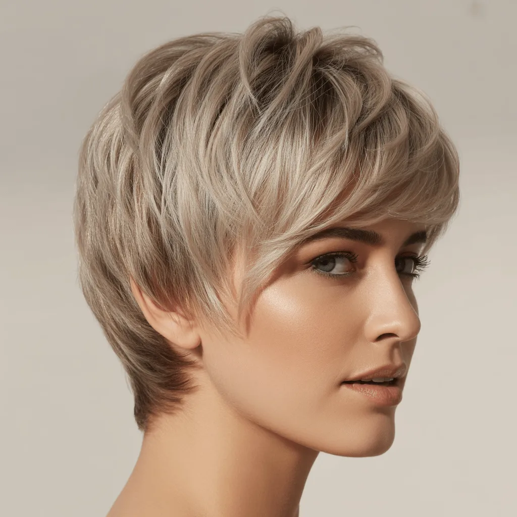 Corte pixie corto para mujer con capas texturizadas y look desenfadado. Cortes de cabello modernos 4
