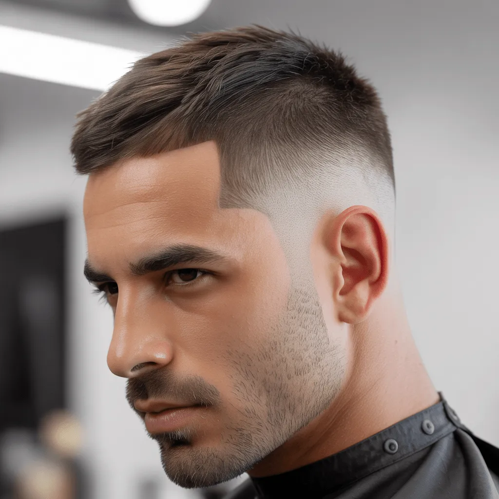 Corte pompadour para hombre, con volumen elevado en la parte superior y los lados más cortos.