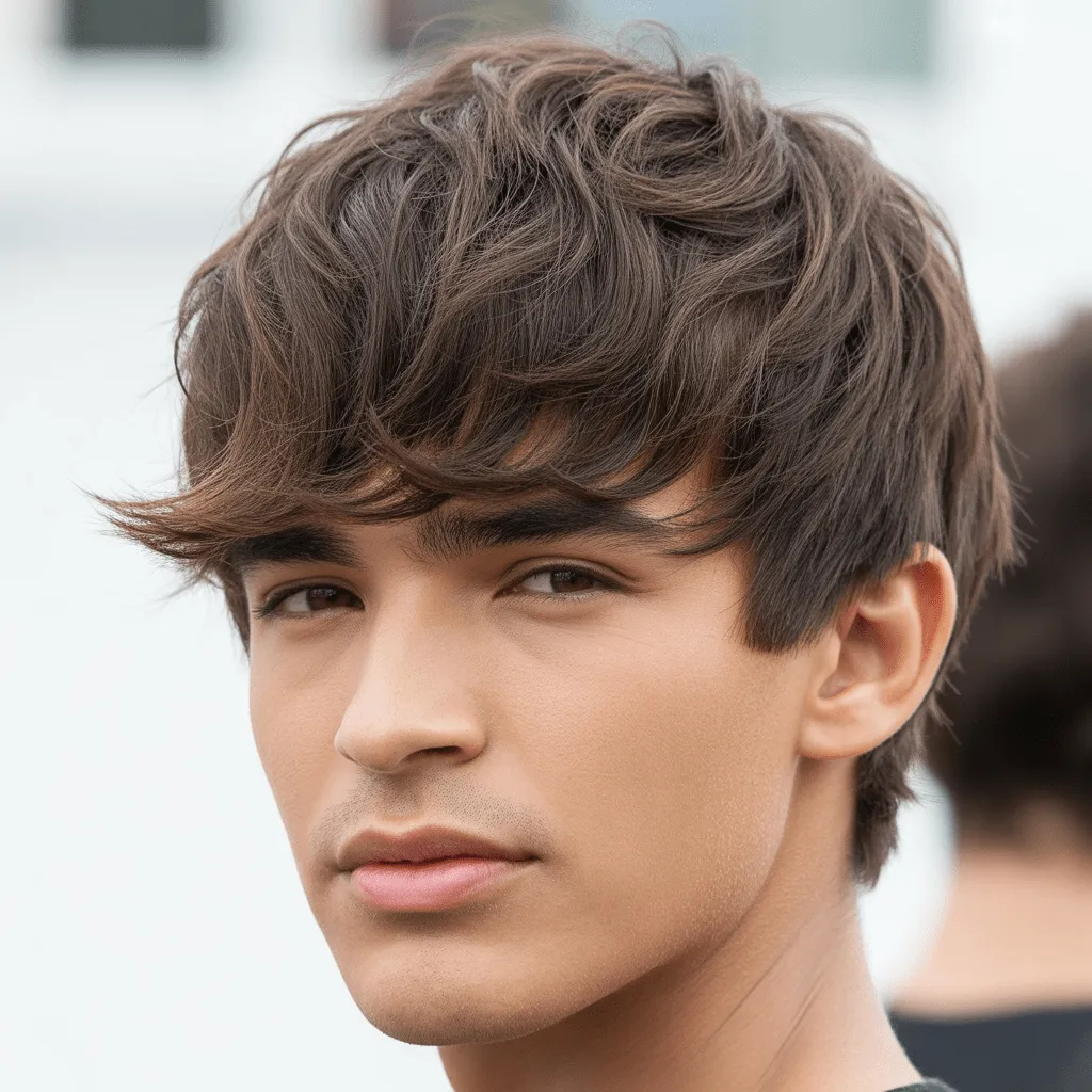 Estilo quiff para hombre, con una ligera elevación en la parte frontal y los lados más cortos y limpios.