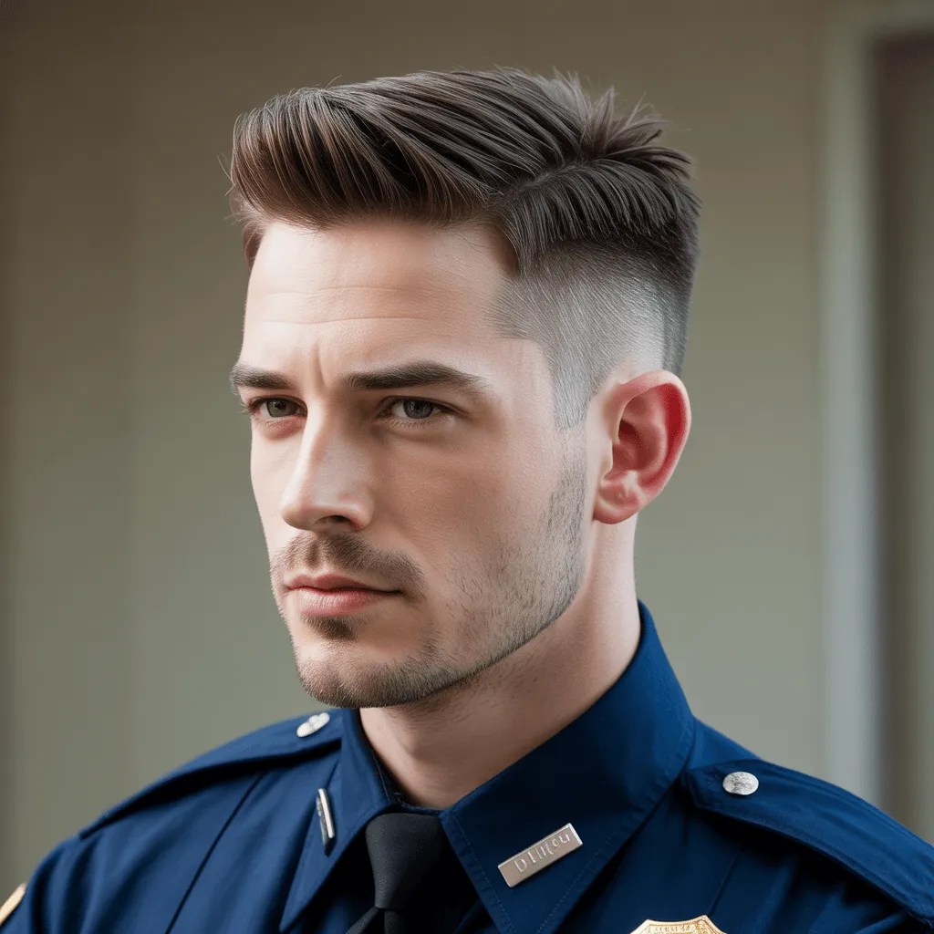 Corte reglamentario para oficiales de policía, con una parte superior más larga y una apariencia disciplinada y profesional.