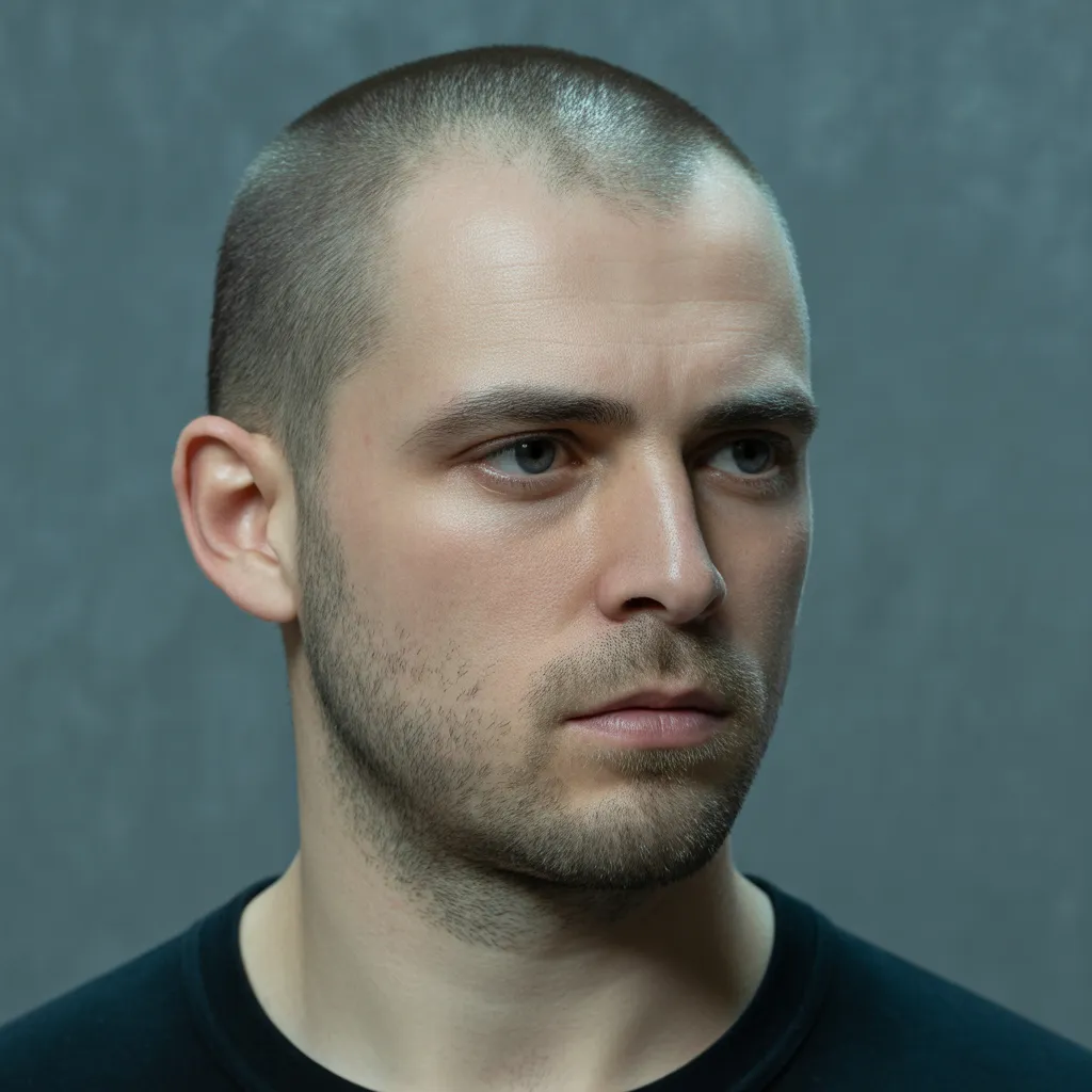 Cortes de cabello para hombres con entradas estilo buzz cut, rapado moderno que disimula las entradas y resalta los rasgos masculinos 2