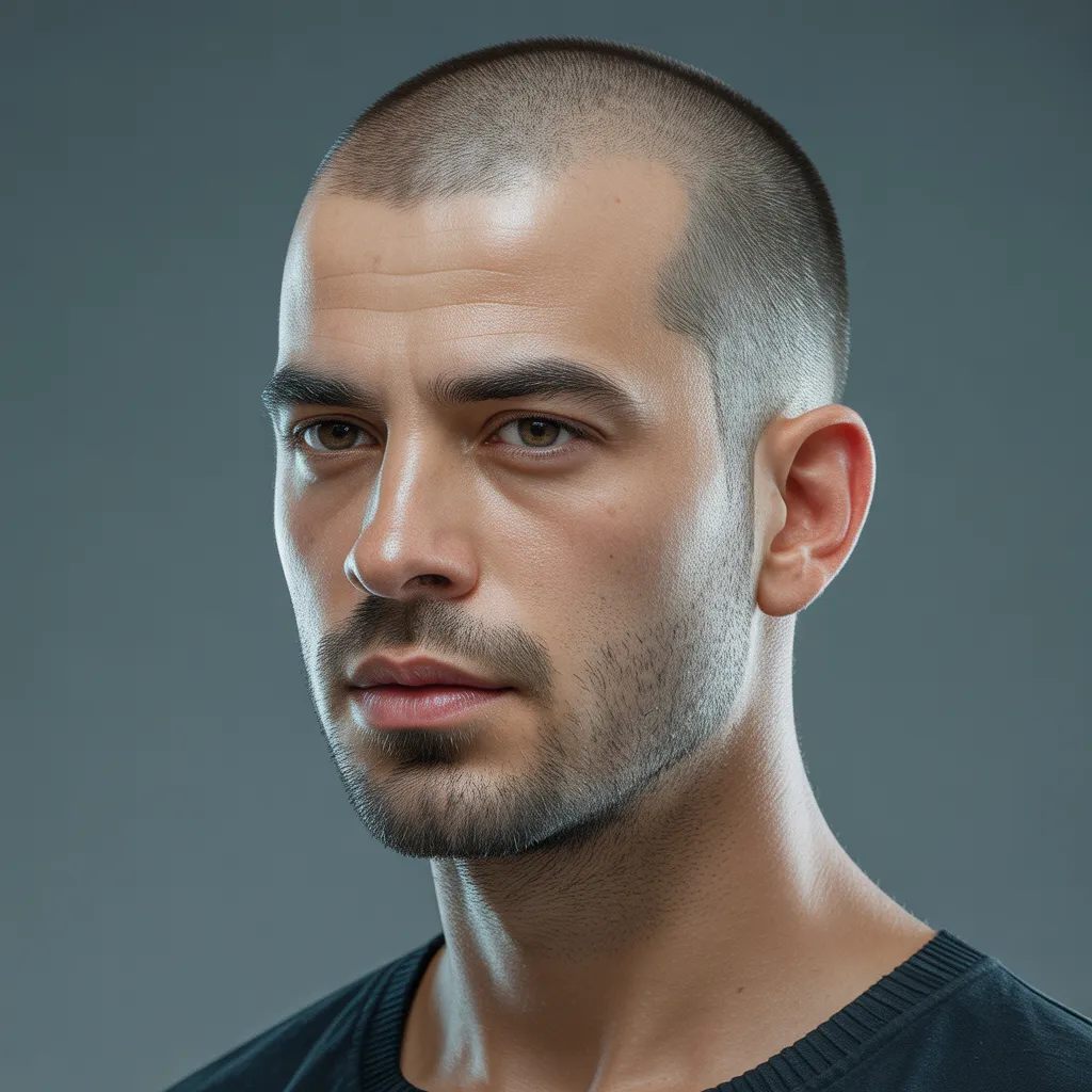 Cortes de cabello para hombres con entradas estilo buzz cut, rapado moderno que disimula las entradas y resalta los rasgos masculinos 3