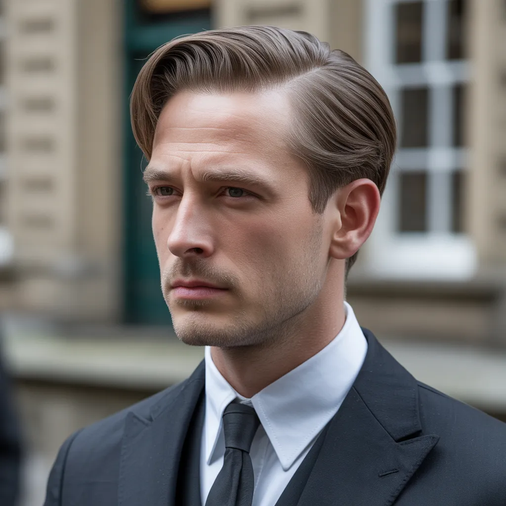Cortes de cabello para hombres con entradas con corte clásico y raya suave, estilo elegante y atemporal para hombres 2, Cortes de cabello para hombres con entradas