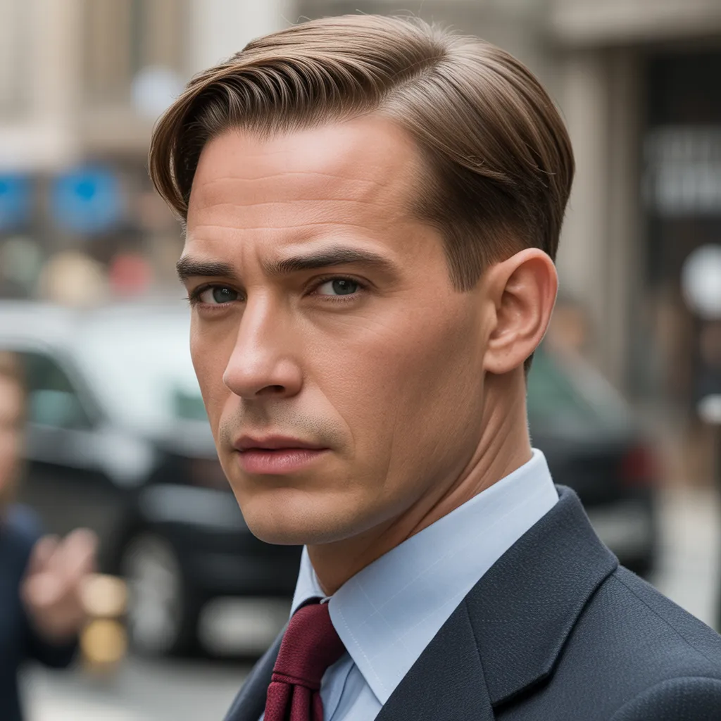 Cortes de cabello para hombres con entradas con corte clásico y raya suave, estilo elegante y atemporal para hombres 4