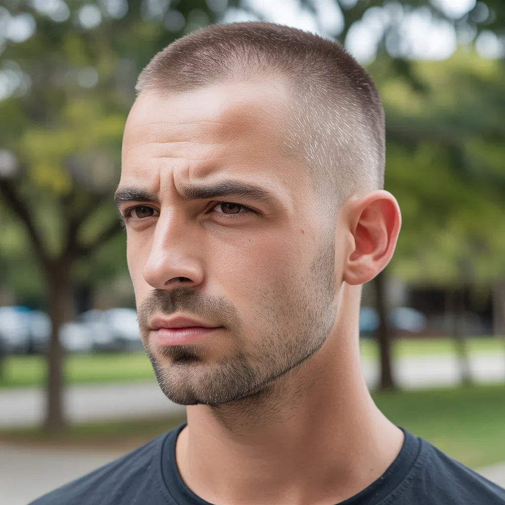 Cortes de cabello para hombres con entradas con crew cut, corte clásico masculino con laterales cortos y parte superior equilibrada