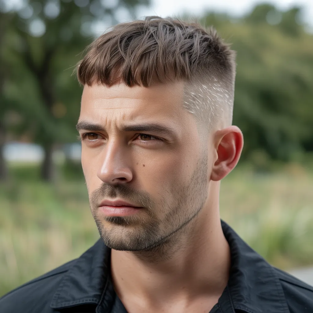 Cortes de cabello para hombres con entradas estilo crop francés, flequillo corto y textura frontal para disimular la frente