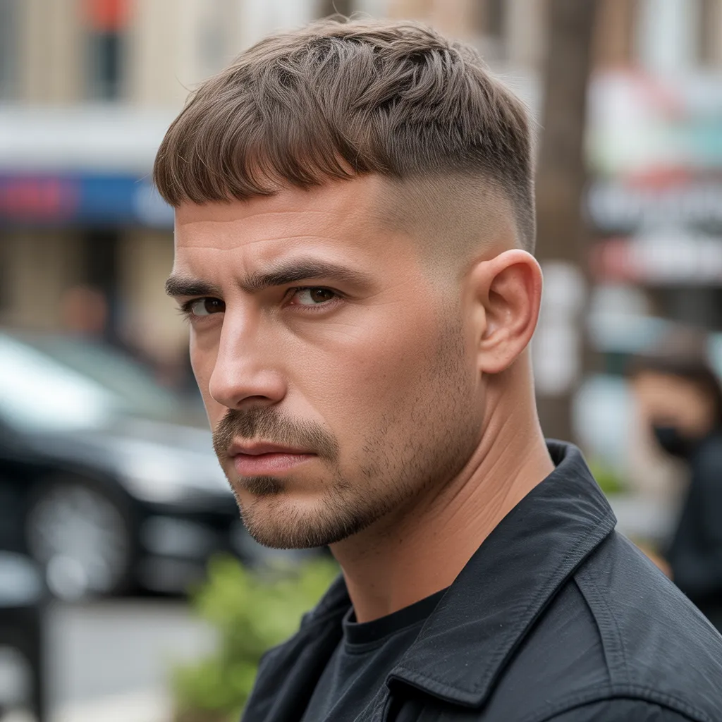 Cortes de cabello para hombres con entradas estilo crop francés, flequillo corto y textura frontal para disimular la frente 4