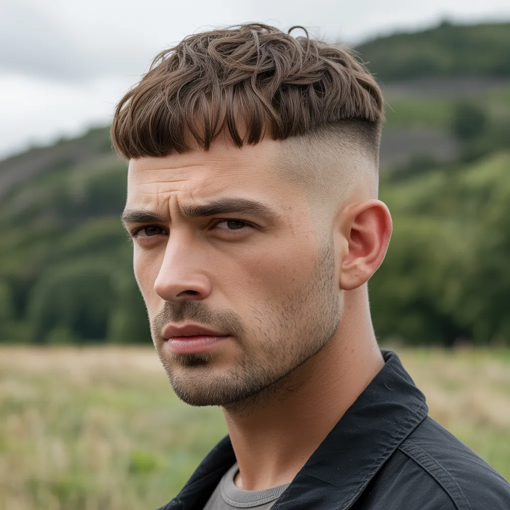 Cortes de cabello para hombres con entradas estilo crop francés, flequillo corto y textura frontal para disimular la frente