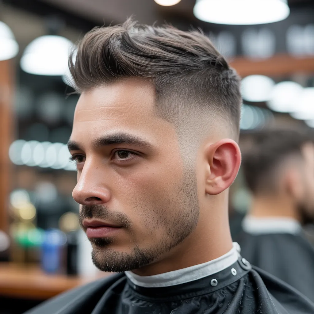 Cortes de cabello para hombres con entradas con crew cut, corte clásico masculino con laterales cortos y parte superior equilibrada 2