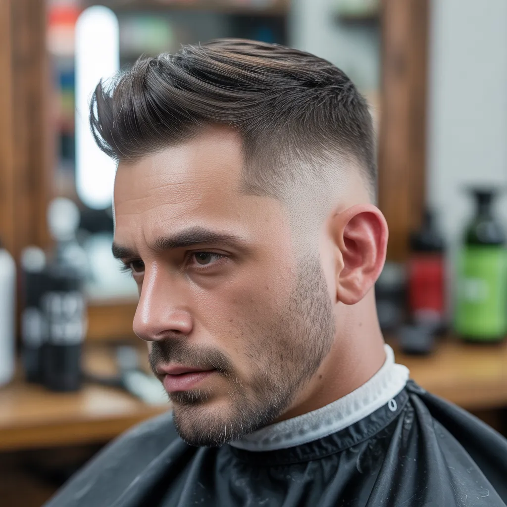 Cortes de cabello para hombres con entradas con crew cut, corte clásico masculino con laterales cortos y parte superior equilibrada