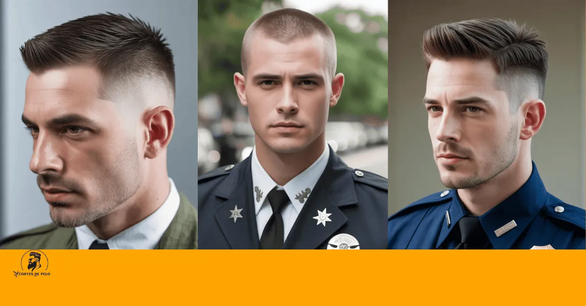 Corte reglamentario para oficiales de policía, con una parte superior más larga y una apariencia disciplinada y profesional. cortes de cabello para policías