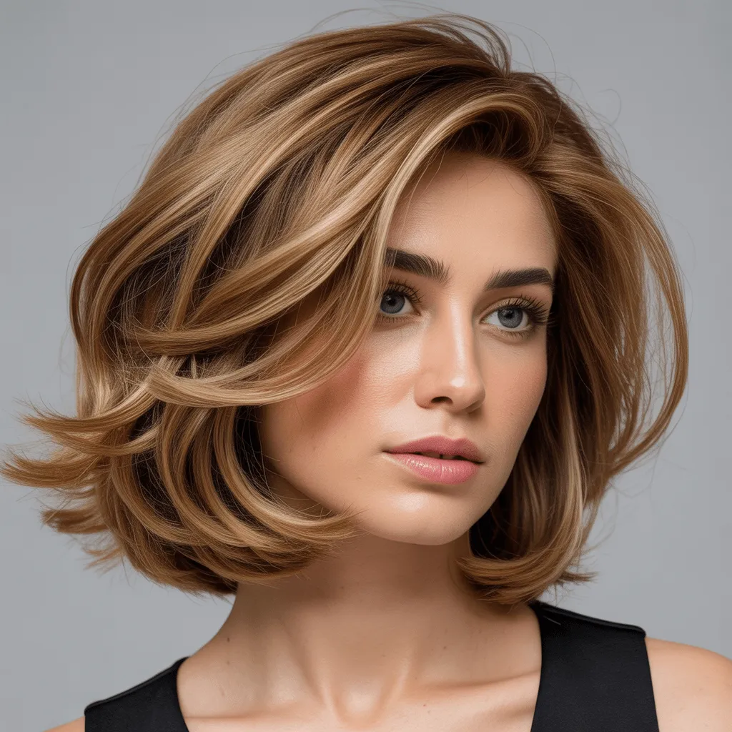 Corte de cabello Layered Bob con ondas suaves que resaltan el movimiento y la fluidez del estilo.