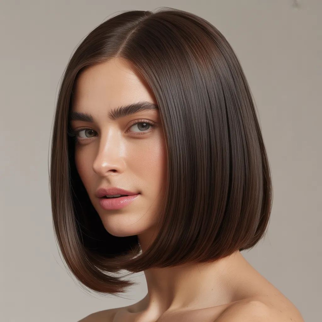 Mujer con long bob recto 2026, cabello brillante y pulido, estilo tendencia Pinterest España