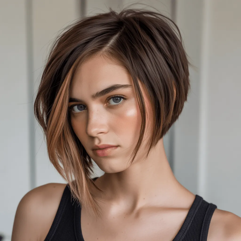 Bob asimétrico texturizado con ángulos afilados para estilo dinámico y moderno.