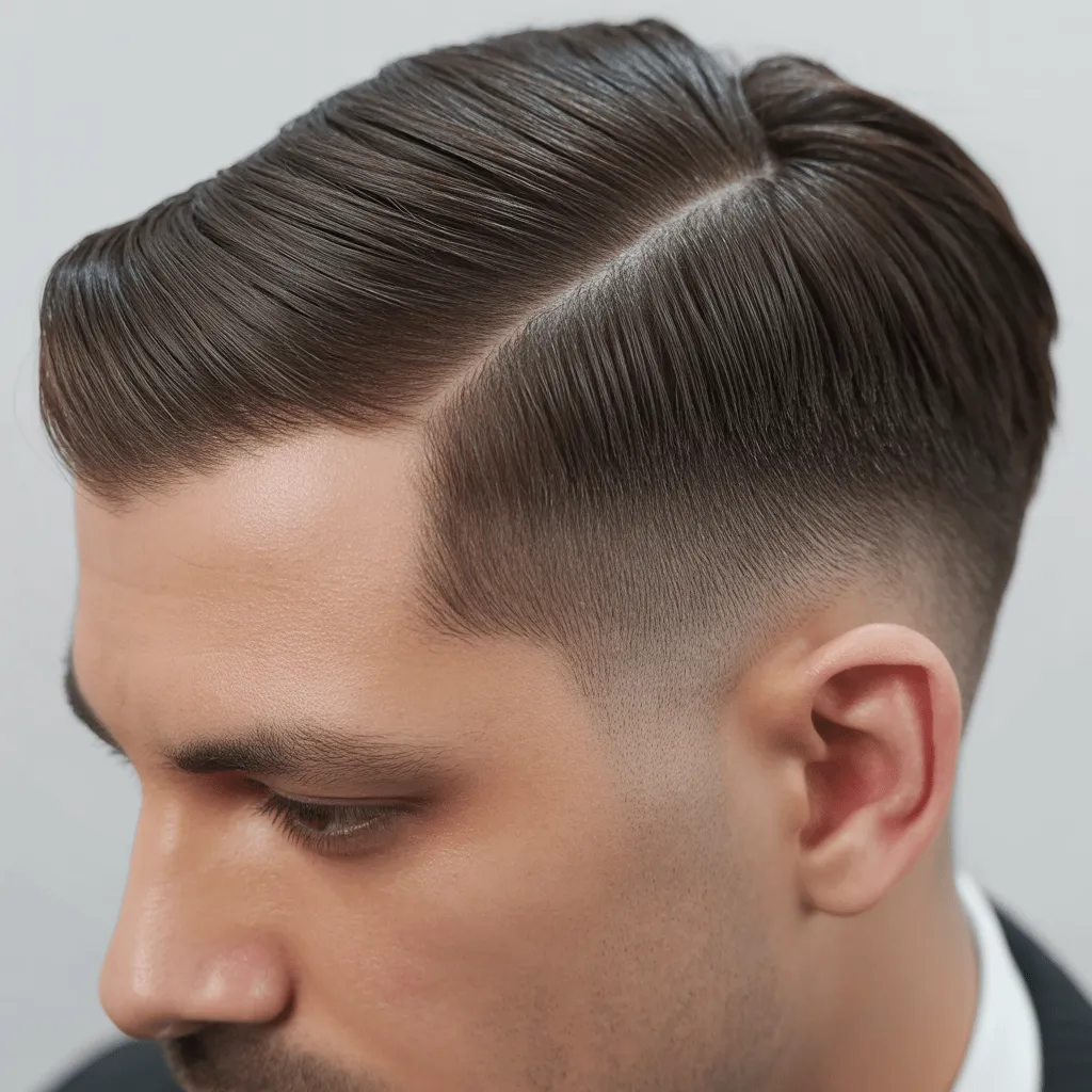 Parte lateral con lados desvanecidos, un corte limpio y profesional, perfecto para los oficiales de policía de Maharashtra que buscan un look elegante y bien cuidado.