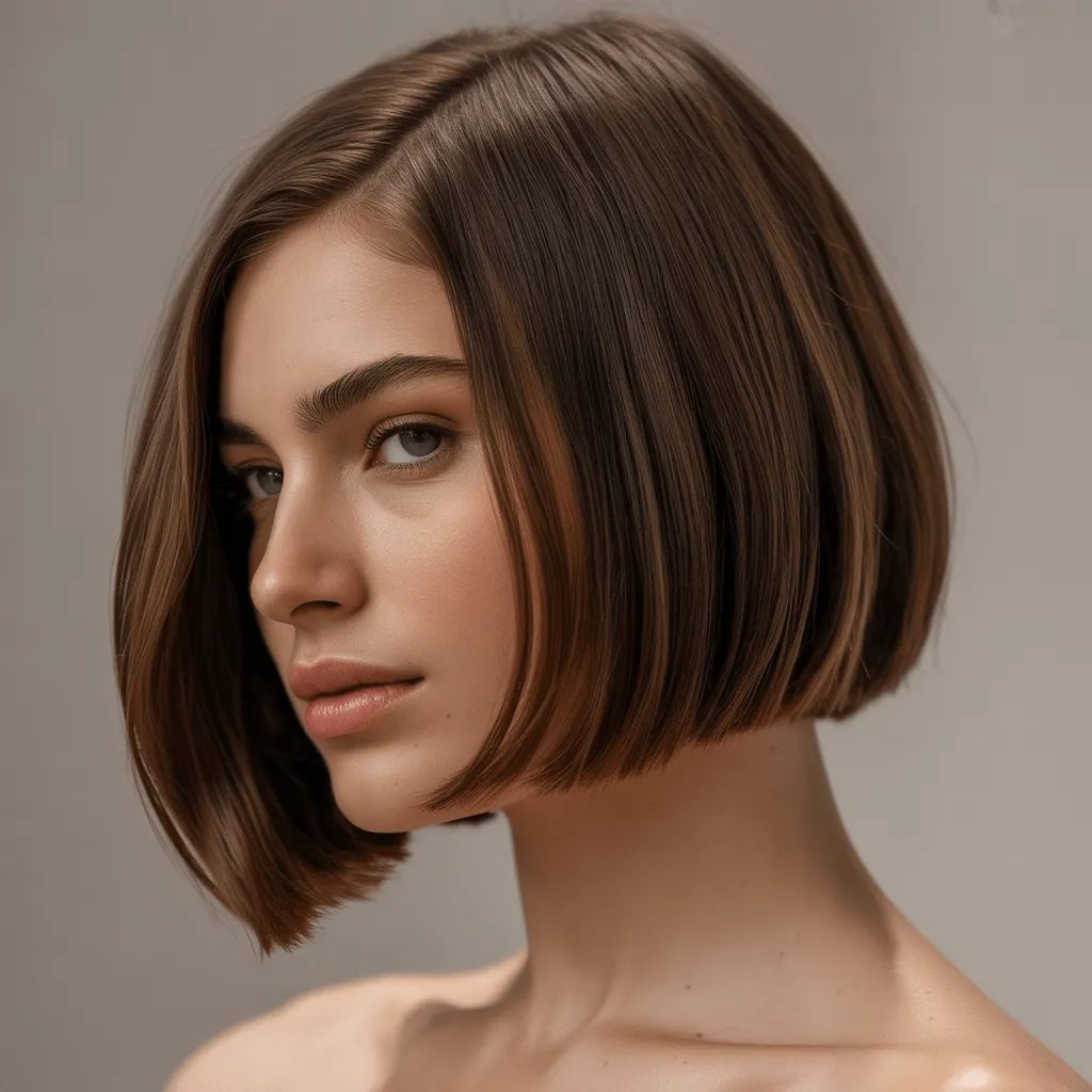 Mujer chic con bob elegante timeless, recto y perfectamente estilizado jawline. Corte Bob Clásico